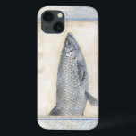 Funda Para iPhone 13 Grey Fish on Beige Background<br><div class="desc">Artist Norman Wyatt is talented and known for his great sea life art prints. In this vivid image, he captures a grey fish in its most natural style. He also added a vintage-inspired blue and beige frame to make it look more unique and contemporary. This piece of artwork would be...</div>