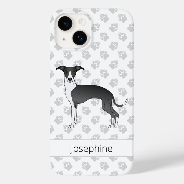 Funda De Case-Mate Para iPhone Greyhound Italiano Blanco Y Negro Con Nombre Perso (Reverso )