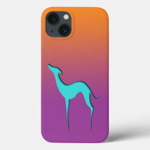 Funda Para iPhone 13 Greyhound Whippet dog azul naranja púrpura oscuro