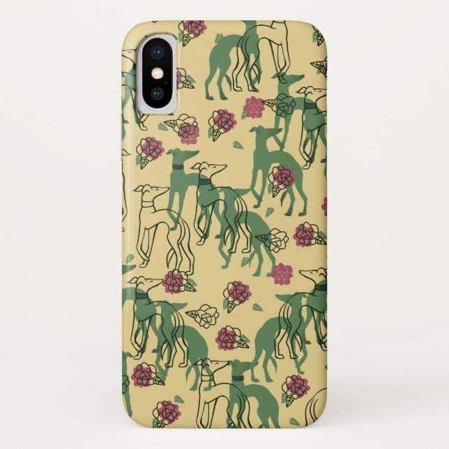 Funda De Case-Mate Para iPhone Greyhounds y Rosas Greyhound Rosa Pattern Spring (Reverso)