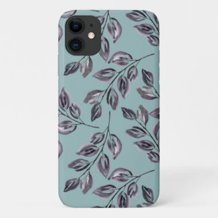 Funda Para iPhone 11 Gris acuarela, ramas negras sobre un turquesa