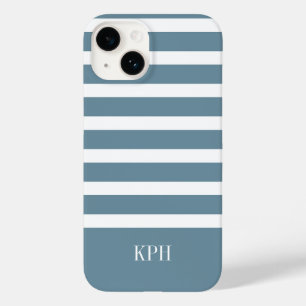 Funda Para iPhone 14 De Case-Mate Gris azul moderno y franja blanca con monograma