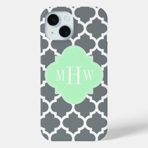 Funda Para iPhone 15 Gris Carbón Blanco Marroquí #5 Nombre Monograma de