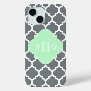 Funda Para iPhone 15 Gris Carbón Blanco Marroquí #5 Nombre Monograma en