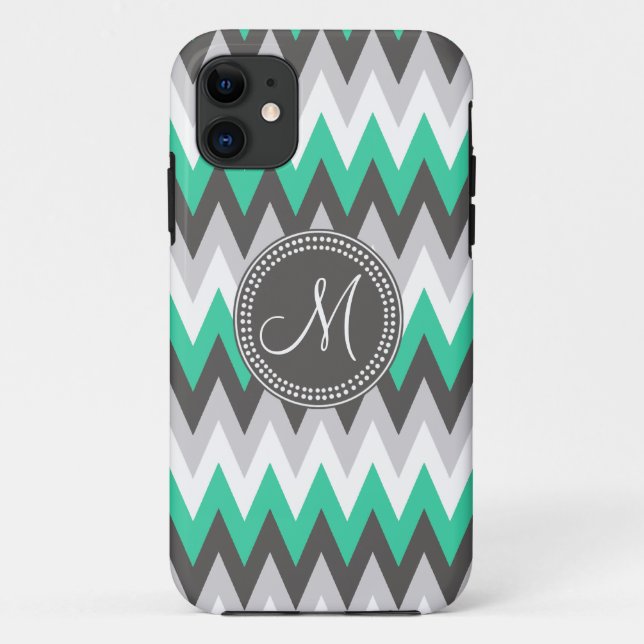 FUNDA DE Case-Mate PARA iPhone GRIS DE CARBÓN DE LEÑA Y VERDE CHEVRON (Reverso)