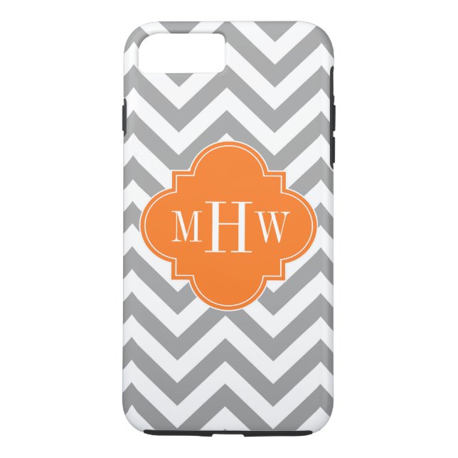 Funda De Case-Mate Para iPhone Gris Dk Lg Calabaza Chevron Quatrefoil 3 Monograma (Reverso)