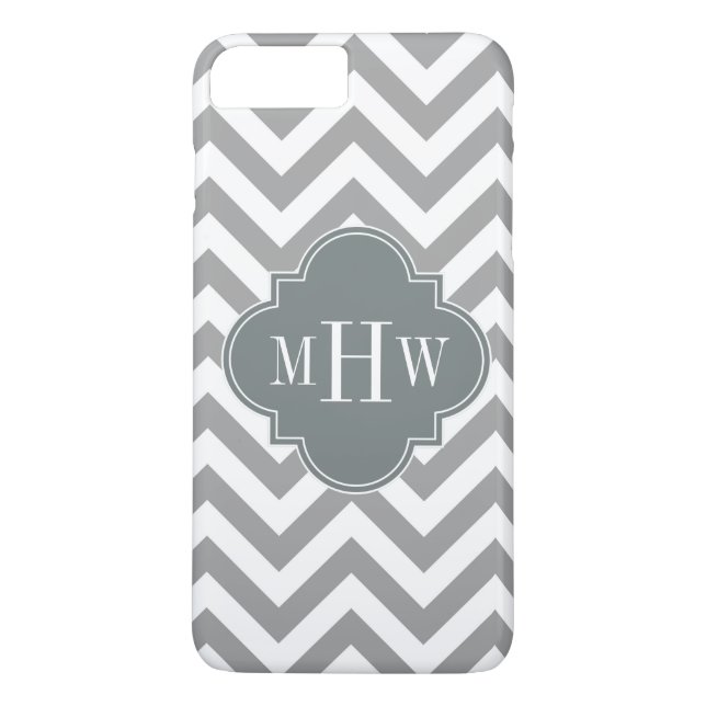 Funda De Case-Mate Para iPhone Gris Dk Lg Chevron Carbón Quatrefoil 3 Monograma (Reverso)
