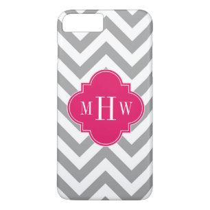 Funda Para iPhone 8 Plus/7 Plus Gris Dk Lg Chevron Raspberry Quatrefoil 3 Monogram