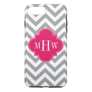 Funda Para iPhone 8 Plus/7 Plus Gris Dk Lg Chevron Raspberry Quatrefoil 3 Monogram