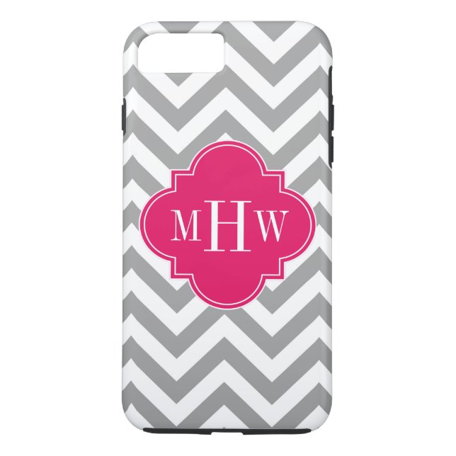 Funda De Case-Mate Para iPhone Gris Dk Lg Chevron Raspberry Quatrefoil 3 Monogram (Reverso)