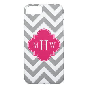 Funda Para iPhone 8/7 Gris Dk Lg Chevron Raspberry Quatrefoil 3 Monogram