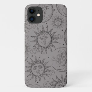 Funda Para iPhone 11 Gris Magic Vintage Celestial Sun Moon Stars