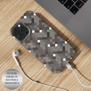 Funda Para iPhone 15 Pro Max Gris Marrón Negro Pixel Patrón Moderno de mediados