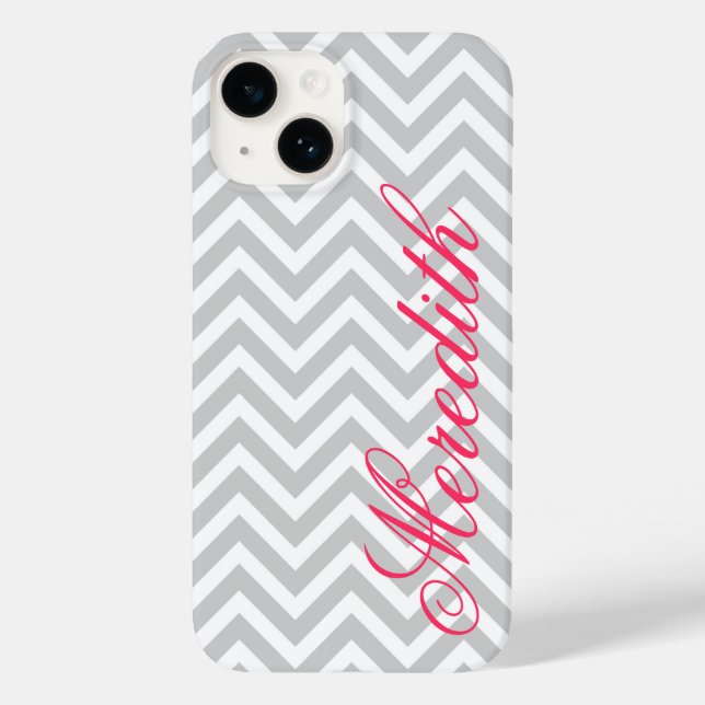 Funda De Case-Mate Para iPhone Gris Moderno Chevron Stripes Personalizado Monogra (Reverso )