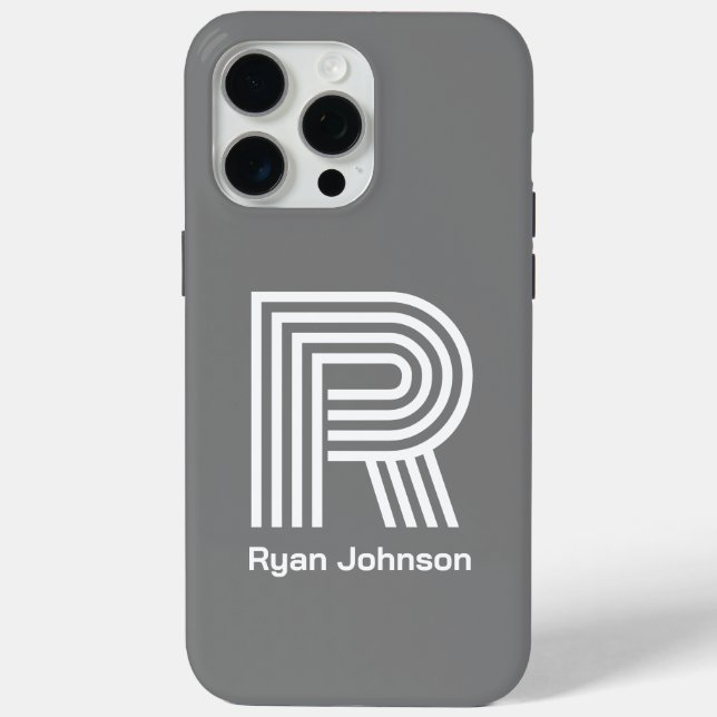 Funda De Case-Mate Para iPhone Gris monograma moderno (Reverso )