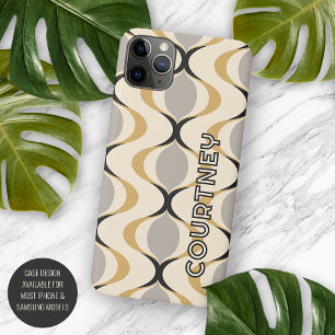 Funda Para iPhone 11 Pro Max Gris Ocra Mostaza Amarillo Marfil Patrón de Onda O