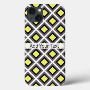 Funda Para iPhone 13 Gris oscuro, negro, diamantes de ikat amarillo de