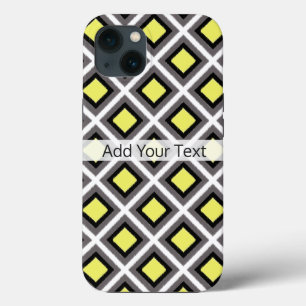 Funda Para iPhone 13 Gris oscuro, negro, diamantes de ikat amarillo de