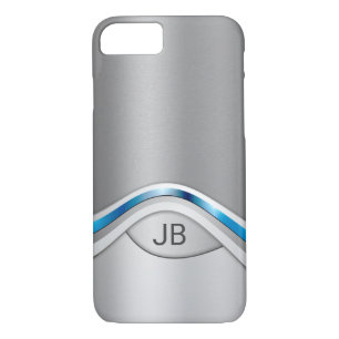 Funda Para iPhone 8/7 Gris plateado y azul metálico con monograma
