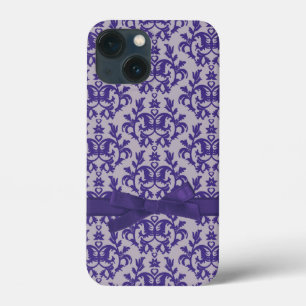 Funda Para iPhone 13 Mini Gris púrpura de damasco botánico