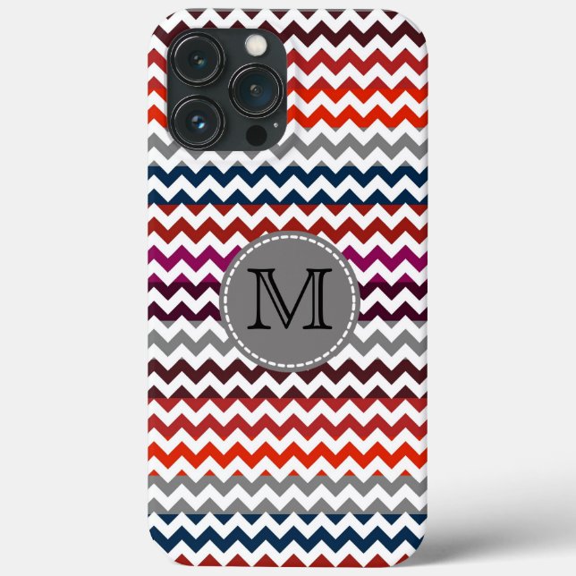 Funda De Case-Mate Para iPhone Gris Rojo Gris Chevron Zigzag Monograma (Reverso )