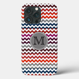 Funda Para iPhone 13 Pro Gris Rojo Gris Chevron Zigzag Monograma