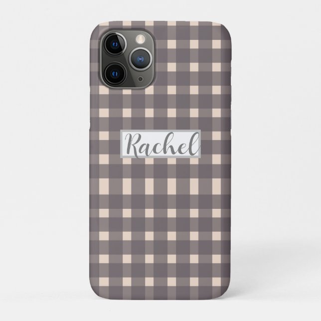 Funda De Case-Mate Para iPhone Gris rosa Gingham personalizado (Reverso)