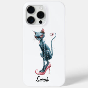 Funda Para iPhone 15 Pro Max Gris rosado Gato caprichoso