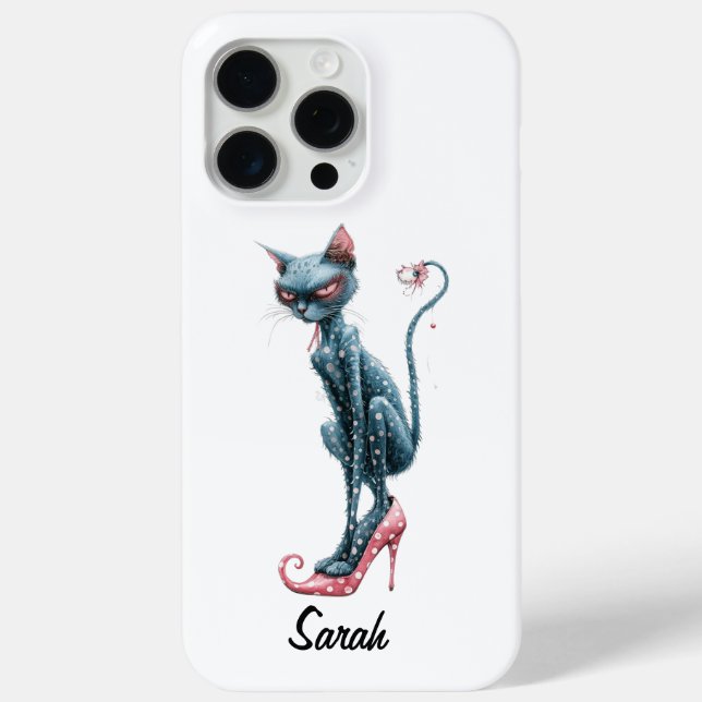 Funda De Case-Mate Para iPhone Gris rosado Gato caprichoso (Reverso )