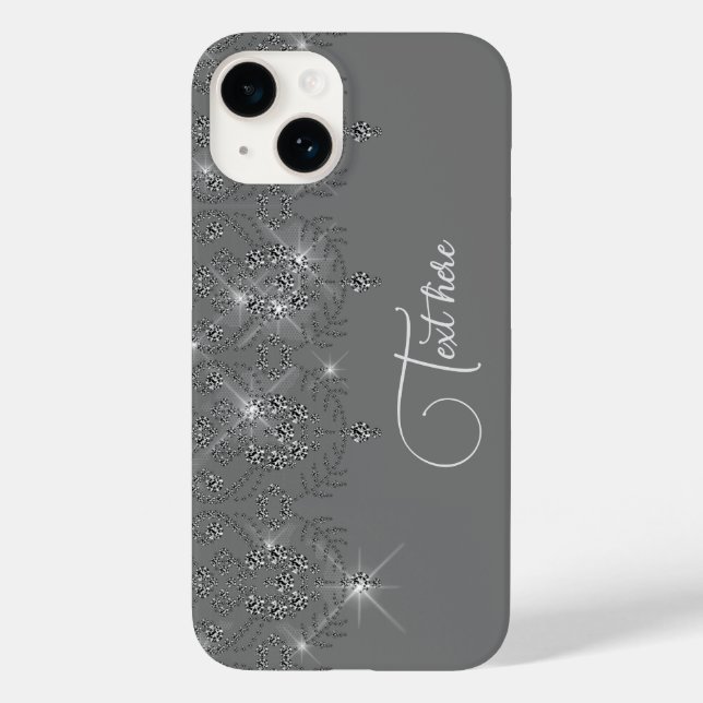 Funda De Case-Mate Para iPhone Gris y plateado encaje elegante diamante brillante (Reverso )