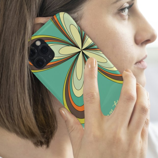 Funda De Case-Mate Para iPhone Groovy 60's 70s Hippie Flor Turquesa nombre margar (Subido por el creador)