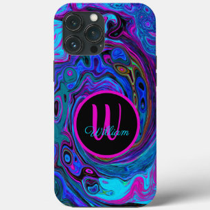Funda Para iPhone 13 Pro Max Groovy Abstracto Retro Torbellino Azul y Púrpura