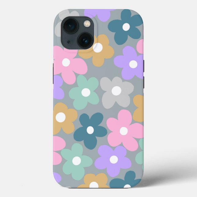 Funda De Case-Mate Para iPhone Groovy Daisy Flowers Gray Retro Boho Floral (Reverso )