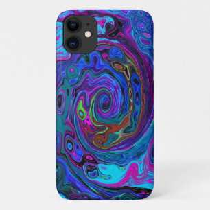 Funda Para iPhone 11 Groovy Resumen Retro Azul y Púrpura Swirl