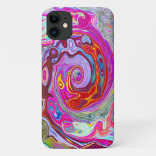 Funda Para iPhone 11 Groovy Resumen Retro Pink caliente y Blue Swirl