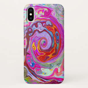 Funda Para iPhone X Groovy Resumen Retro Pink caliente y Blue Swirl