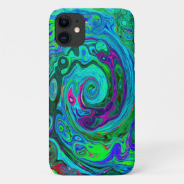 Funda Para iPhone 11 Groovy Resumen Swirl Retro Verde y Azul