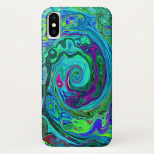 Funda Para iPhone X Groovy Resumen Swirl Retro Verde y Azul