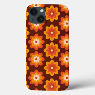 Funda Para iPhone 13 Groovy Retro 70 Boho Hippie Naranja Patrón de flor