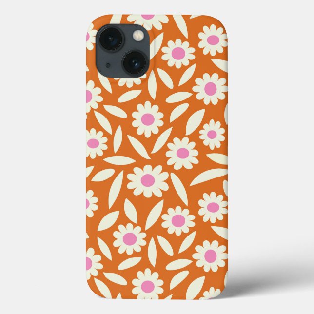 Funda De Case-Mate Para iPhone Groovy Retro Daisies Patrón Floral sobre naranja (Reverso)
