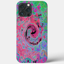 Funda Para iPhone 13 Pro Max Groovy verde rosa y limón Resumen Swirt retro