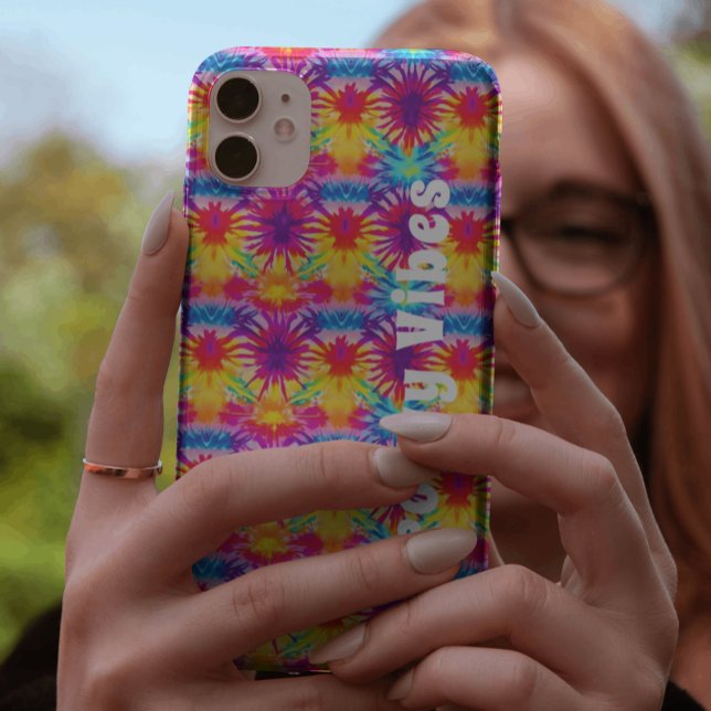 Funda De Case-Mate Para iPhone Groovy Vibes Tie Dye Personalizable (Fun gift idea for tie dye lovers!)