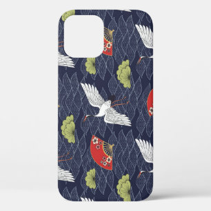 Funda Para iPhone 12 Grullas y fans japoneses: Patrón de cosecha