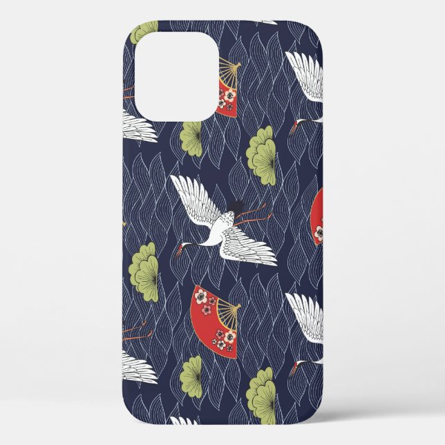 Funda De Case-Mate Para iPhone Grullas y fans japoneses: Patrón de cosecha (Reverso )