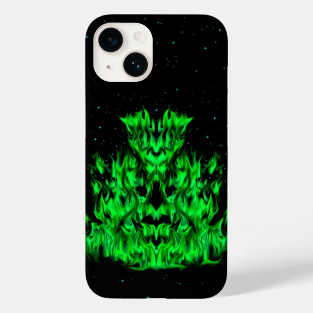 Funda De Case-Mate Para iPhone Grüne Flammenmonstruo am Sternenhimmel (Reverso )
