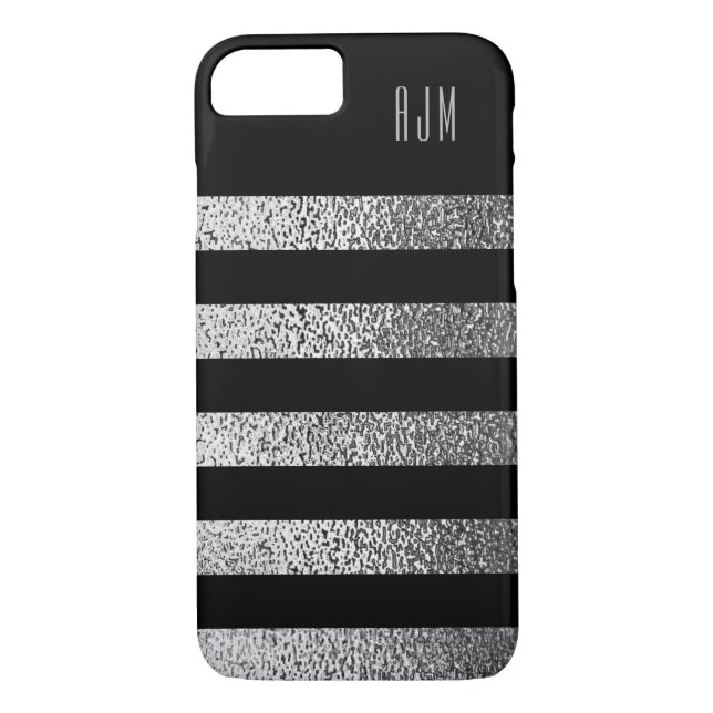 Funda De Case-Mate Para iPhone Grunge monogramado SILVER Stripes fondo negro (Reverso)