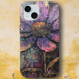 Funda Para iPhone 15 Grunge Purple Daisy Resumen Monograma de arte