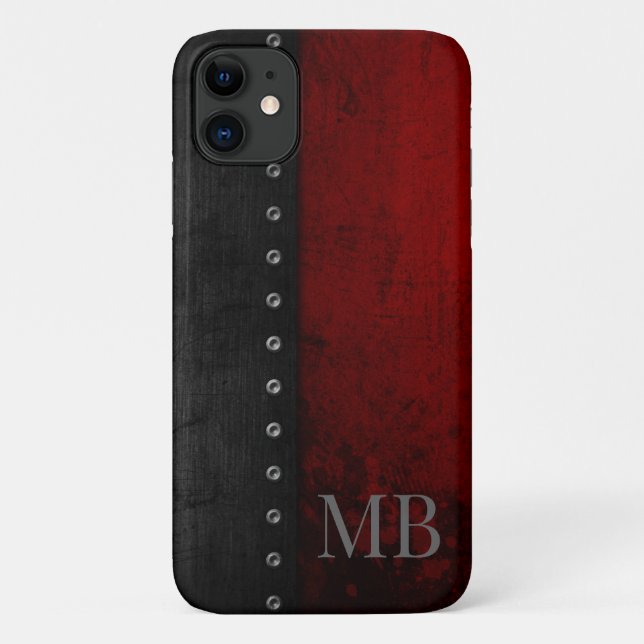 Funda De Case-Mate Para iPhone Grunge Rojo Rústico Monogramo (Reverso)
