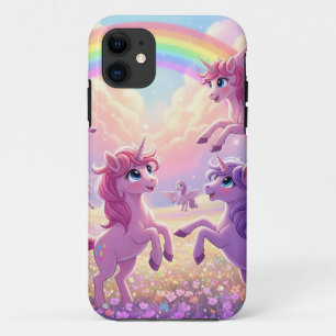 Funda Para iPhone 11 Grupo de lindos unicornios rosados y morados y arc
