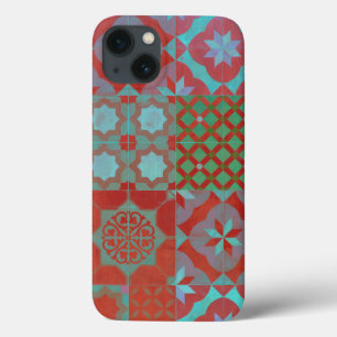 Funda Para iPhone 13 Guay, baldosas de moda del Egeo en rojo y azul